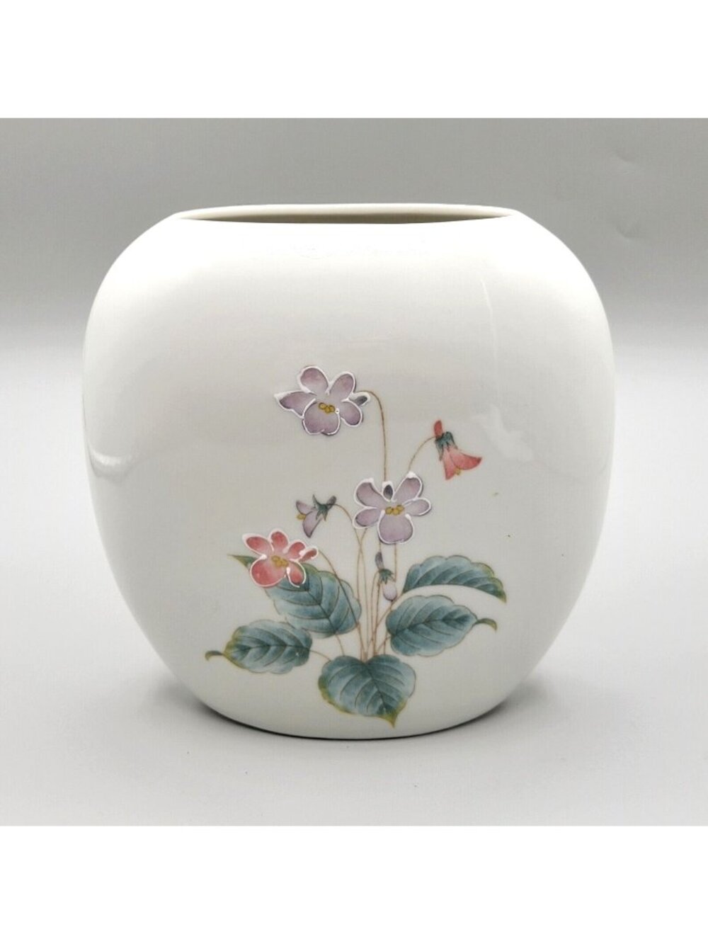 Vintage Otagiri Violet Slim Vase Hand Painted Raised Flowers Japan 6.25"
